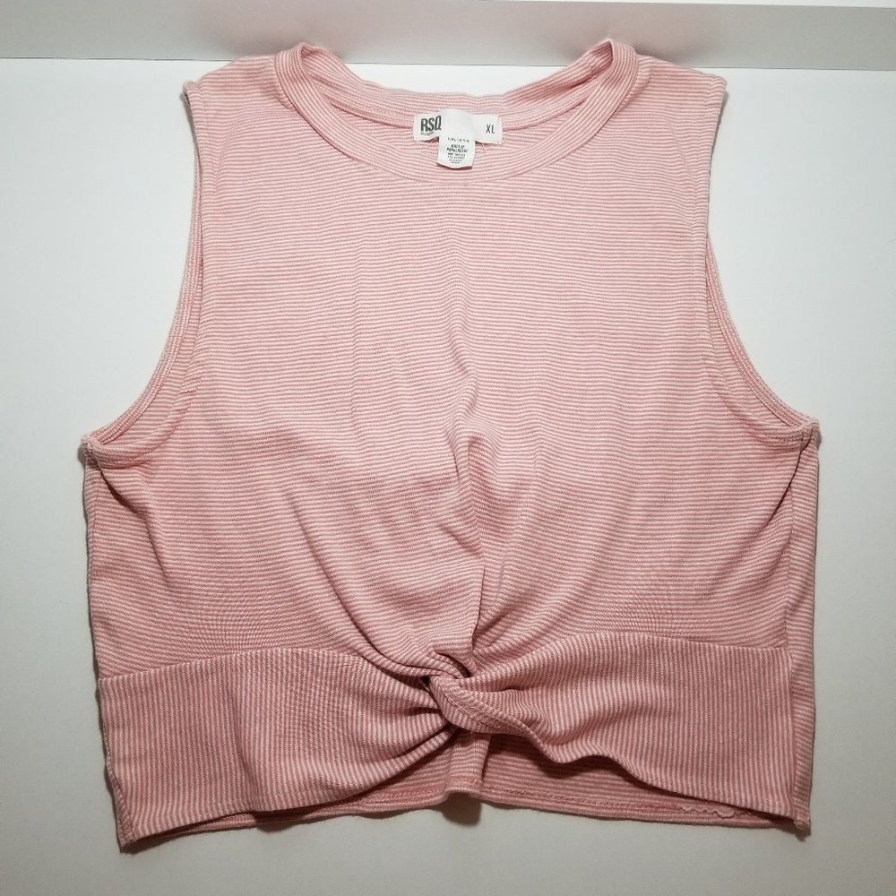 RSQ Pink & White Striped Sleeveless Knotted Shirt (Juniors XL)